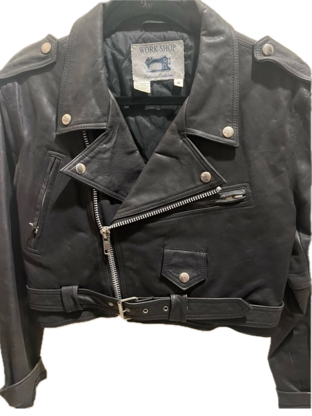 Black vintage estate biker bomber zipper leather cropped crop coat jacket 90’s